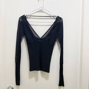 A/X Armani Exchange Sheer Sexy V-Neck Drape Back Sequin Long Sleeve Black XS